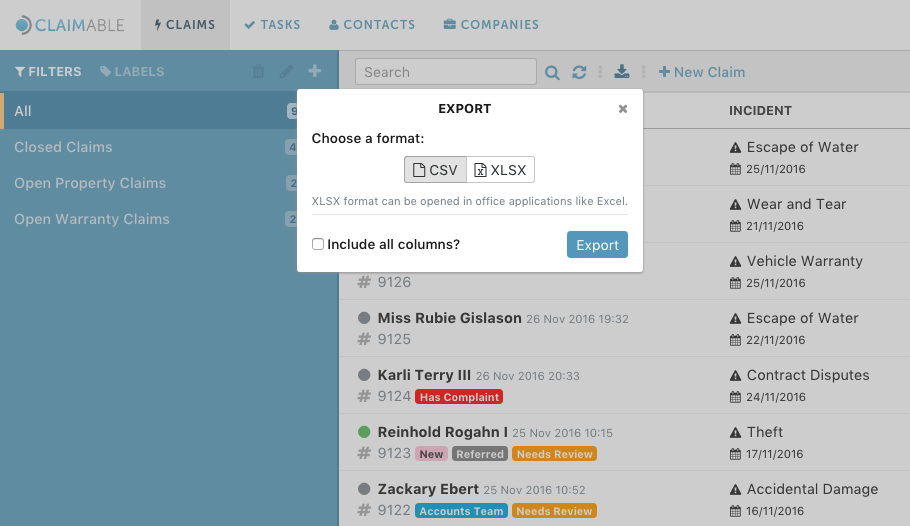 New Feature: Export your Claims!